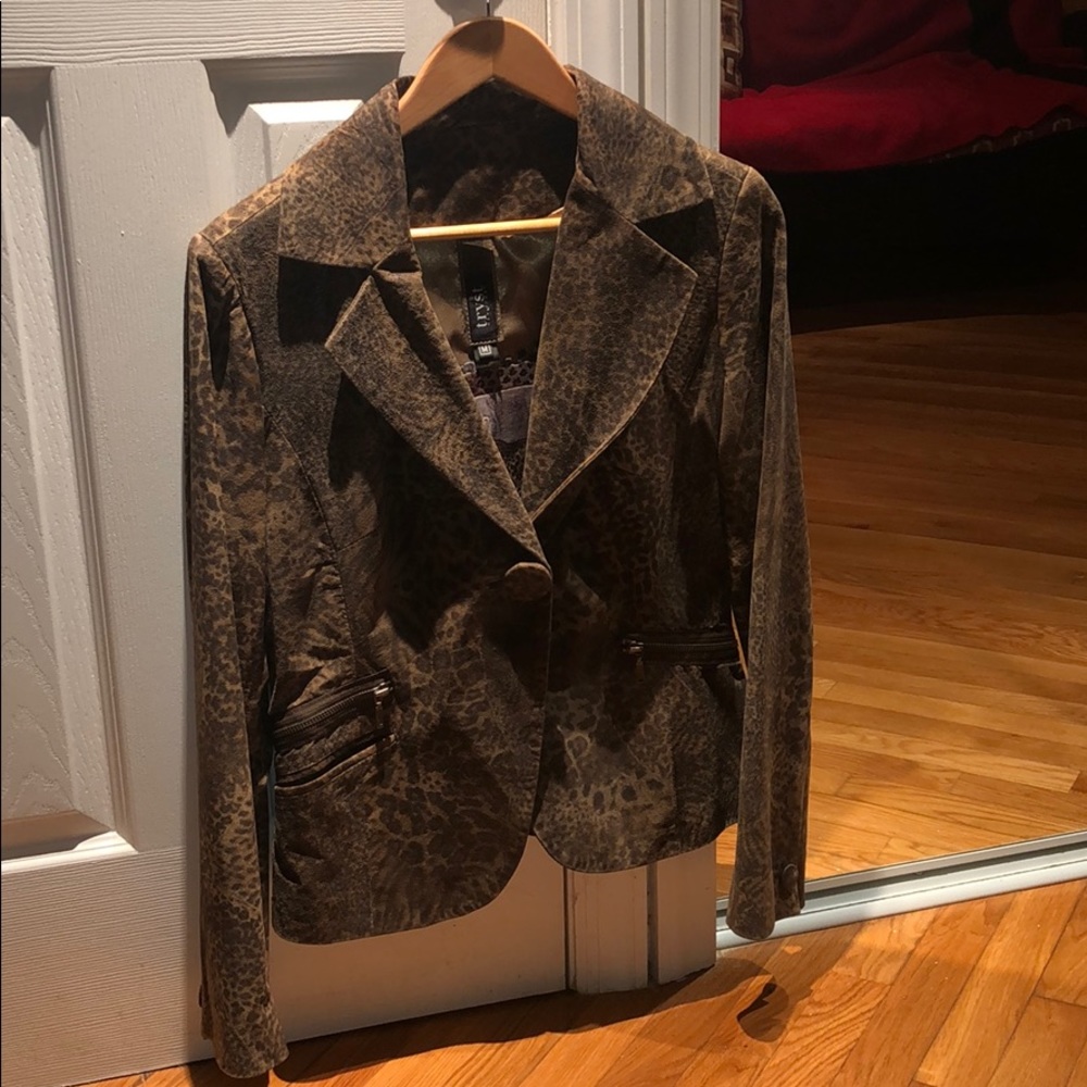 tryst new york leopard  leather jacket medium